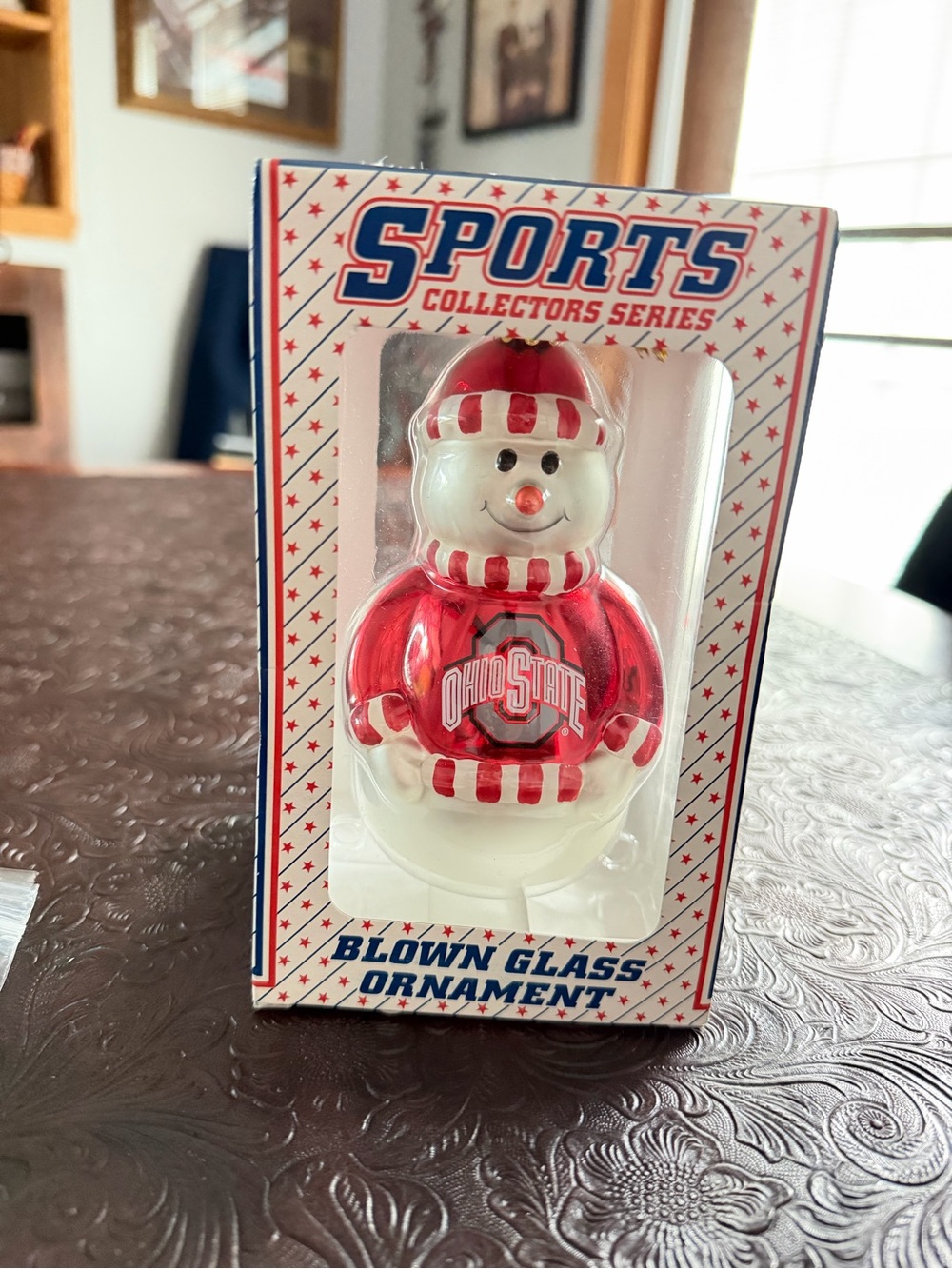 Ohio State Red & White Snowman Glass Ornament - Sports Collectors Series